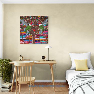 Annas Hummingbird Growing Together Framed Canvas Print by Mirree Contemporary Aboriginal Art